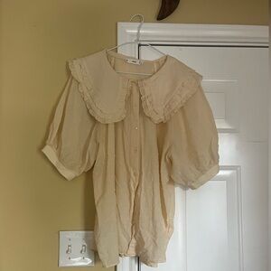 Mango puff sleeve large collar top